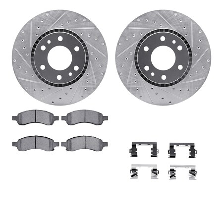 Dynamic Friction Company Front Brake Rotors-Drilled and Slotted-Silver with 5000 Euro Ceramic Brake Pads includes Hardware 7612-48004